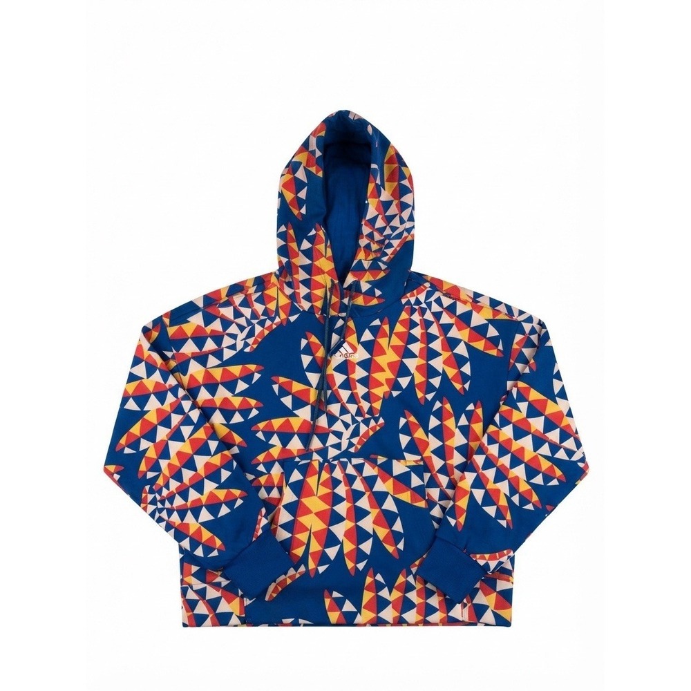Adidas Women's Blue Geometric Print Pullover Hoodie Sweatshirt IQ4490 Size S